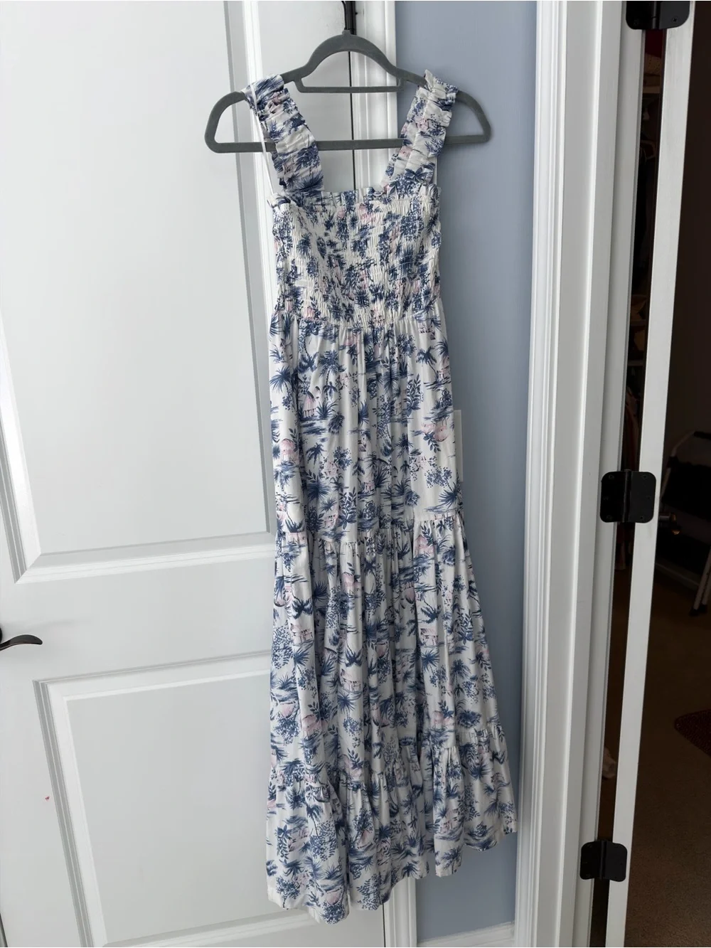 Abercrombie & Fitch Smocked Floral Blue, White, and Pink Maxi Dress